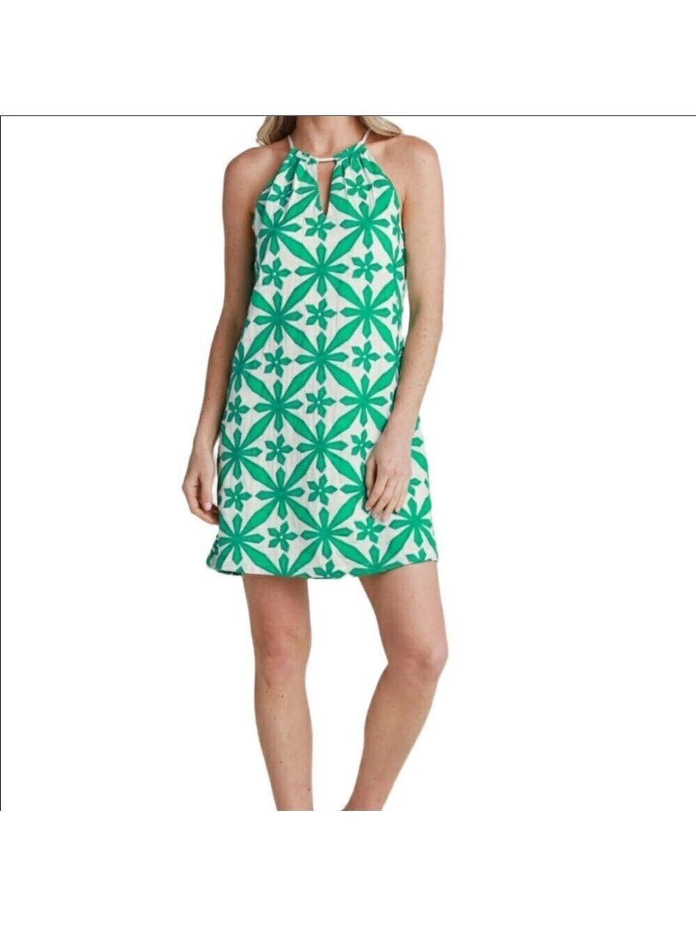*Skies Are Blue Green & White Floral Embroidered Halter Dress | Size M
